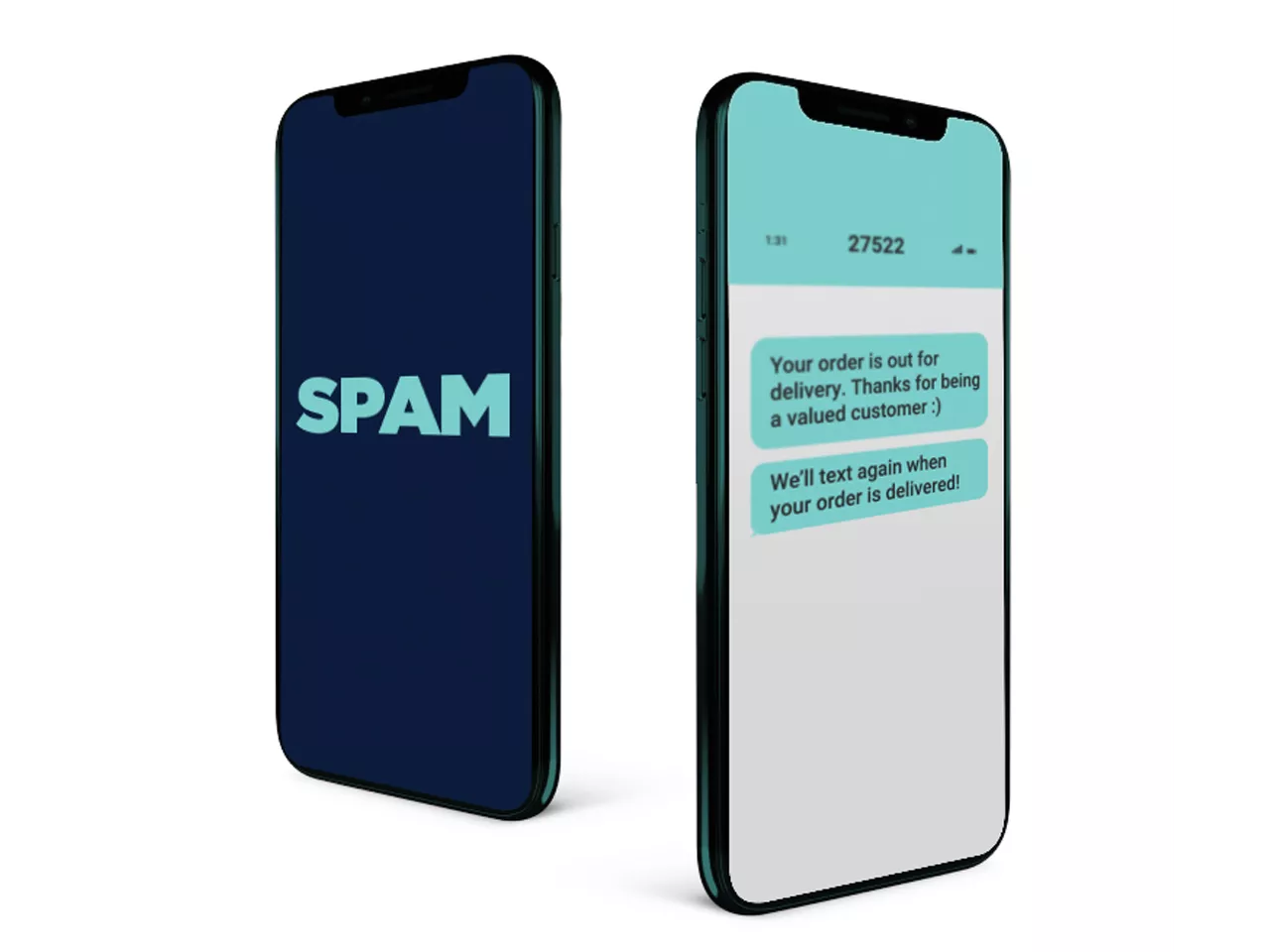 Illustration of two phones with spam content